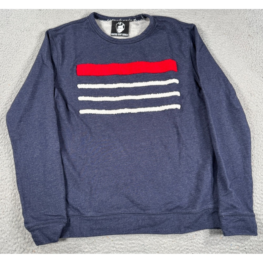 Quatre Cent Quinze Sweatshirt Mens Small Blue Stripes Streetwear Classic Lined